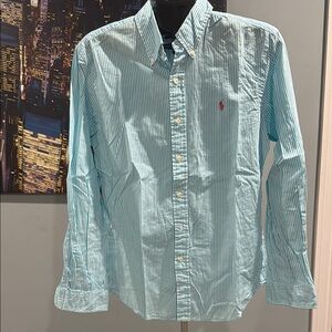 Polo by Ralph Lauren Men's Light Blue Striped Button-Down Shirt